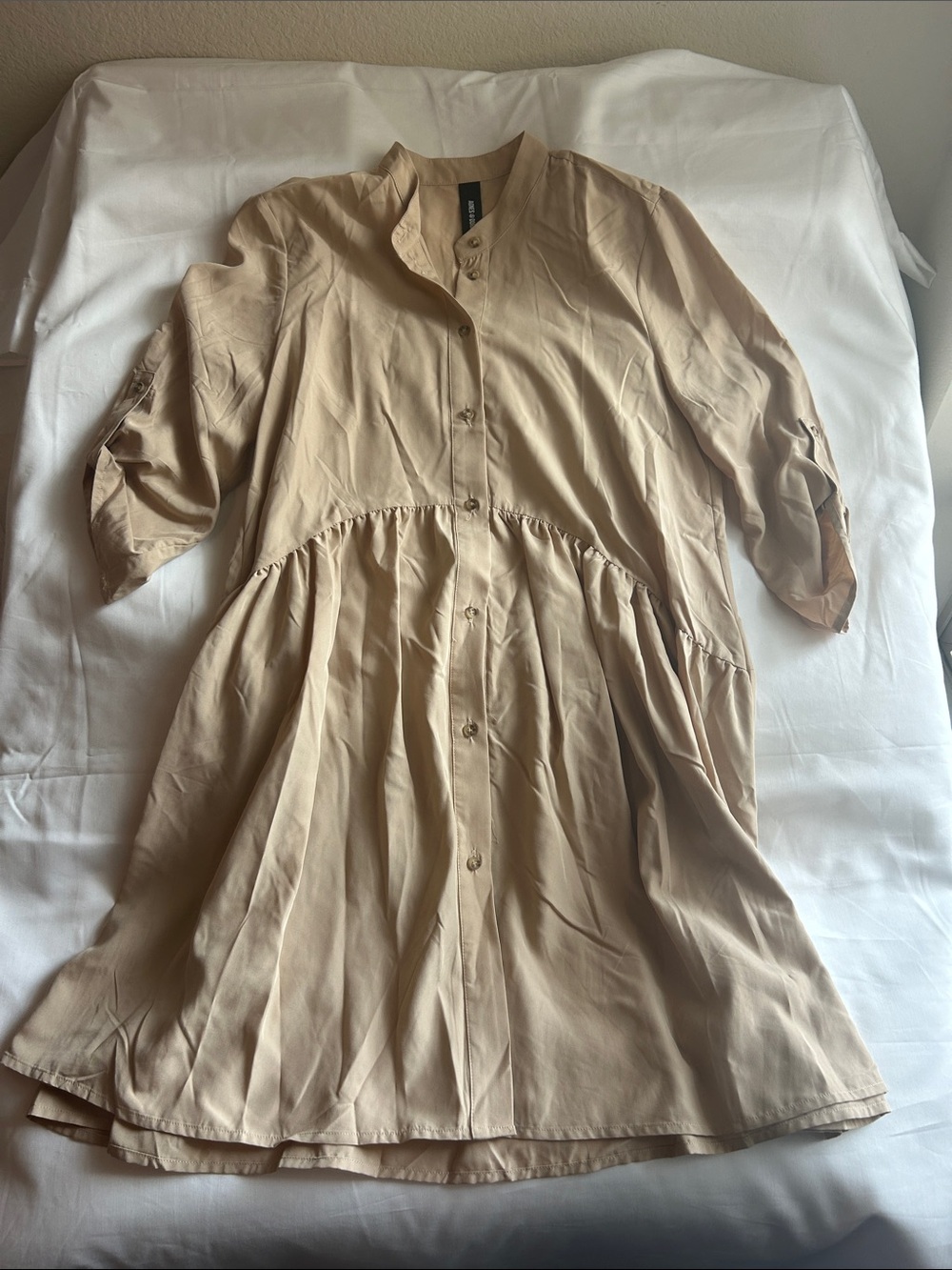 Agnes & Dora Beige Button-Front Babydoll Dress